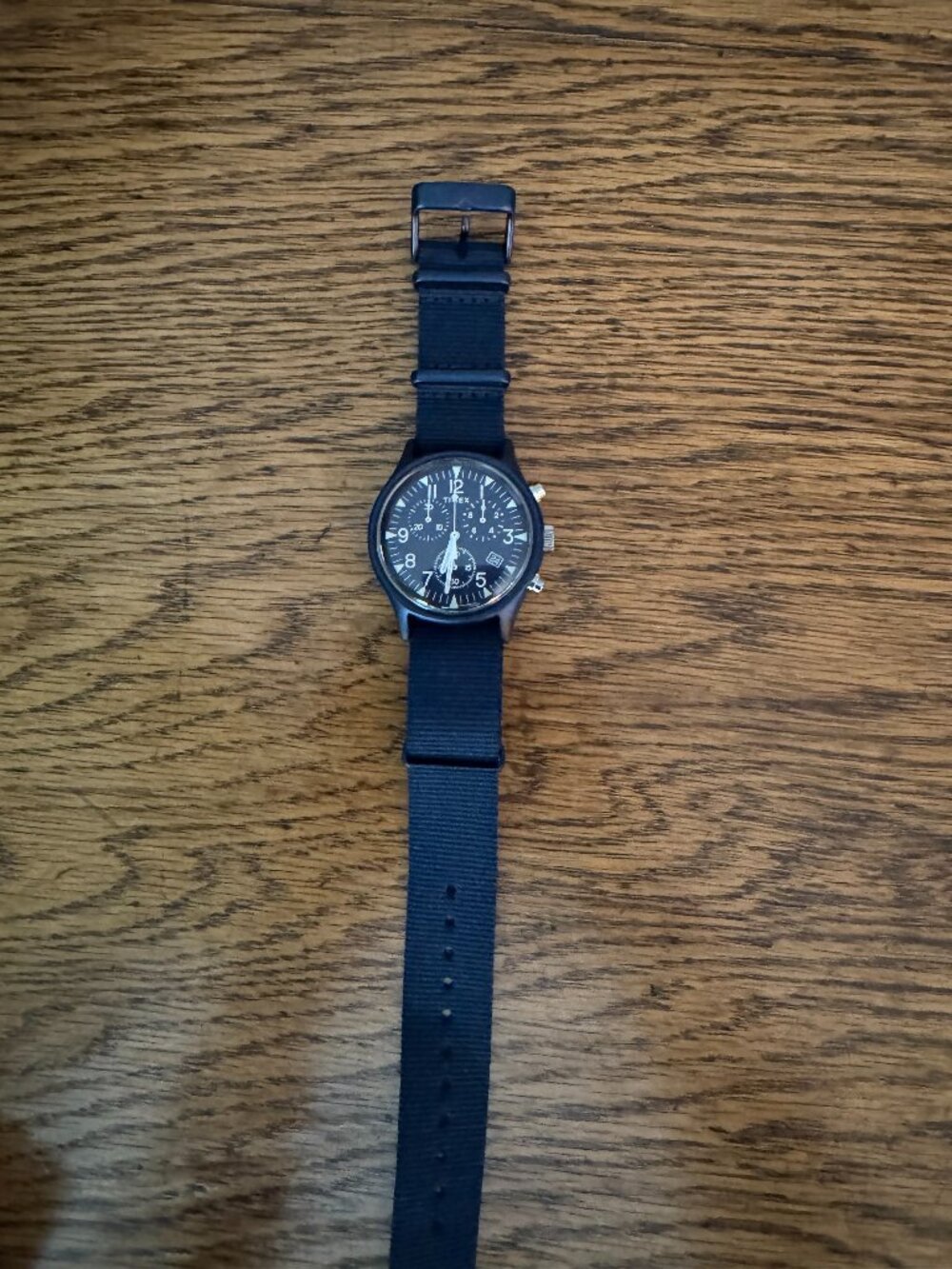 Timex Chronograph Field-Style Watch — Black Case, Nylon Strap